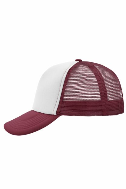 Kappe 5 Panel Polyester Mesh Cap - weiß/rot (white/burgundy) MB070