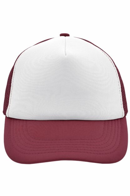 Kappe 5 Panel Polyester Mesh Cap - weiß/rot (white/burgundy) MB070 – Bild 5