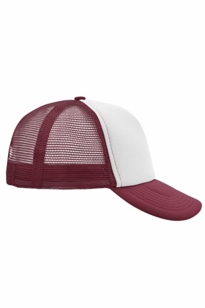 Kappe 5 Panel Polyester Mesh Cap - weiß/rot (white/burgundy) MB070 – Bild 6