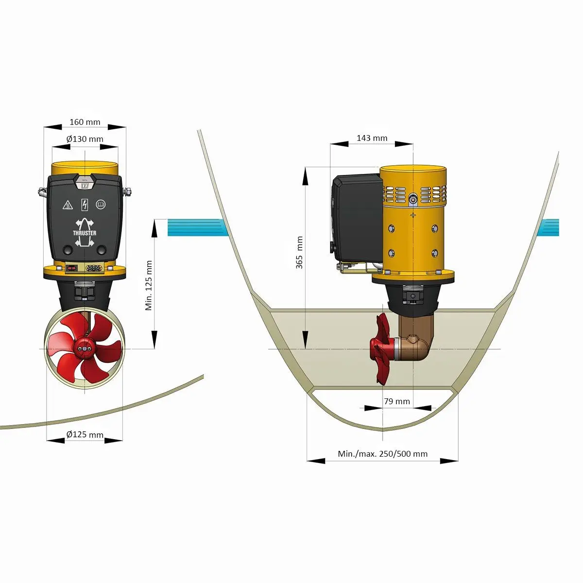 Vetus 45 kgf Bugschraube - 12V - Tunnel Ø125mm, BOW4012D – Bild 2