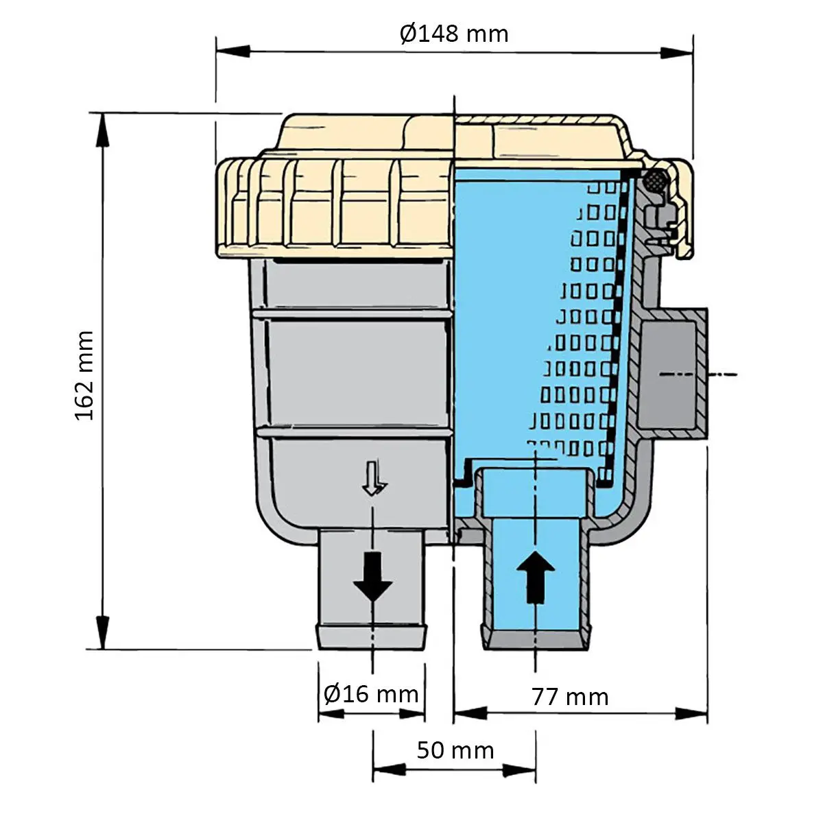 VETUS Kühlwasserfilter Typ FTR330, Ø19 mm Schlauchanschluss, FTR330/19 – Bild 2